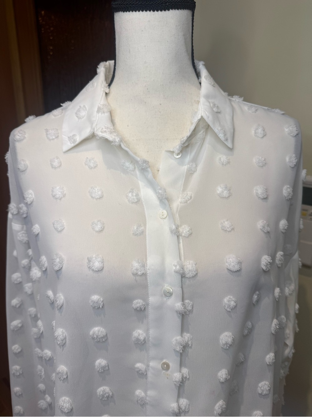 Zara White Textured Dot Button-Up Blouse - Picture 8 of 16